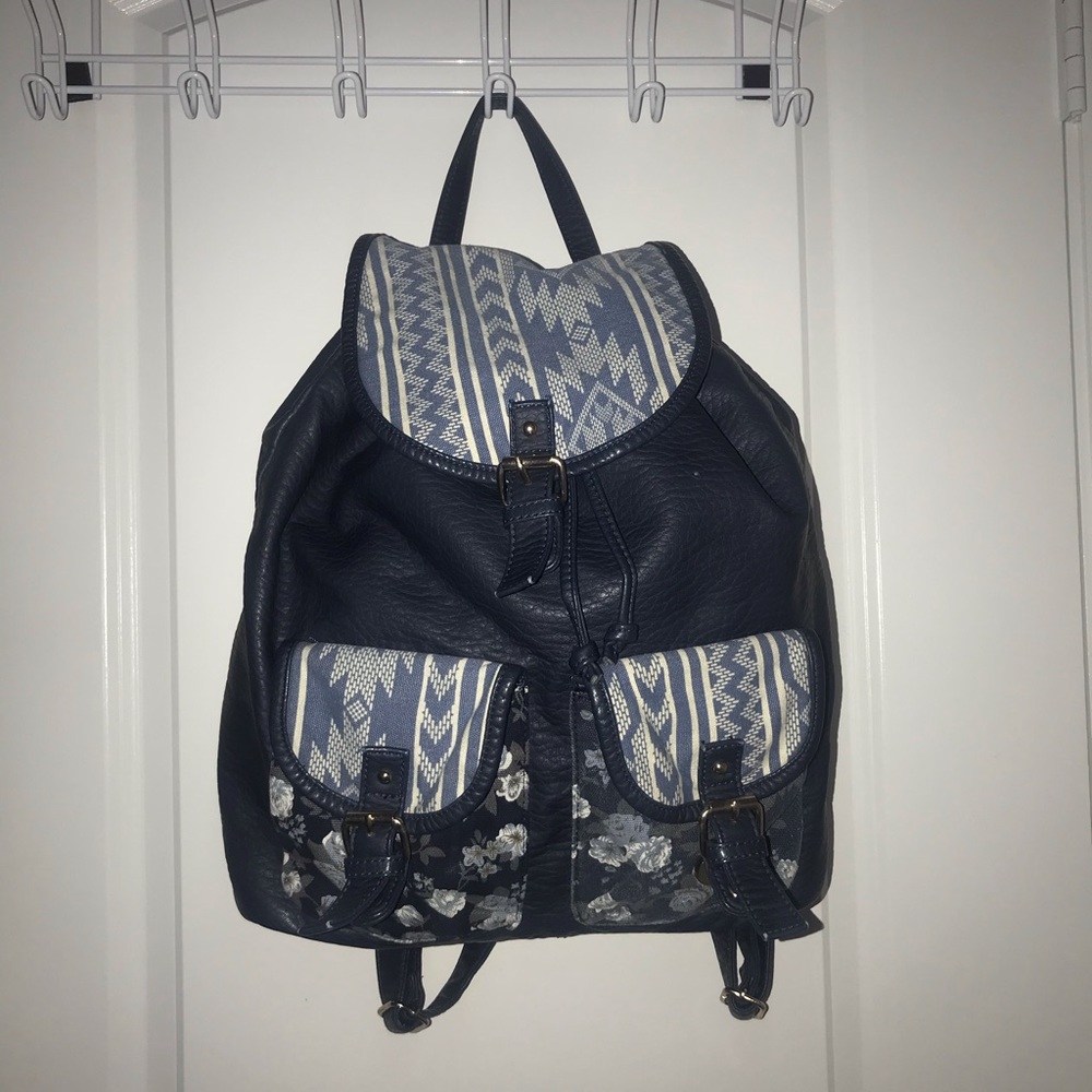 Blue faux leather drawstring backpack!